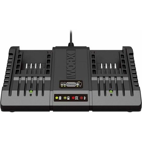 Worx – Chargeur pour électroportatif 20V A3869 – Charge 2 batteries simultanément – Technologie lithium-ion sans effet mémoire - WA3869 (1/2)