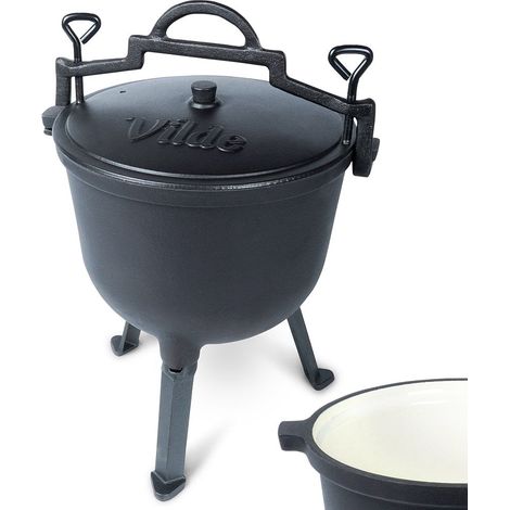 Pentola smaltata su gambe con coperchio, 10 L, per fuoco aperto (1/5)