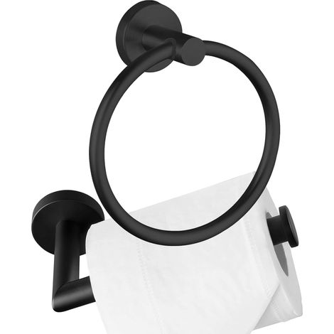 Anneau Porte-Serviettes et Porte-Papier Toilette, Ensemble de 2 pièces de matériel de Salle de Bain, en Acier Inoxydable, Porte-Serviettes et Porte-Papier Toilette, Accessoires de Salle de Bain Noir (1/5)