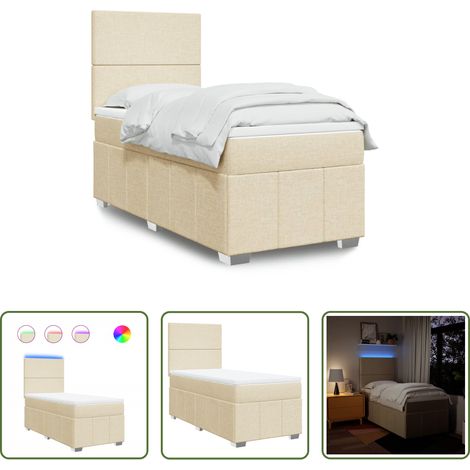 Matelas à ressorts ensachés - Sommier à lattes de lit avec matelas Crème 90x200 cm Tissu (1/5)