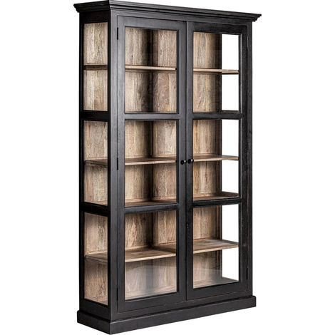 Vitrine élégante bois mango et verre - Bicolore noir et bois naturel (1/5)