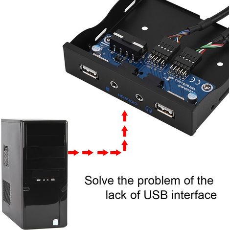 3,5"-Frontblende mit 2 USB 2.0-Anschlüssen und HD-Audio, 9-poliger Adapter für internen Anschluss (1/5)