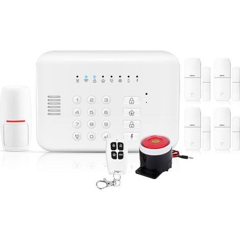Drahtloses GSM-WLAN-Heimalarmsystem mit Sirene, Tür-/Fenster- und Bewegungsmeldern, Fernbedienung, mobiler App und einfacher Installation
