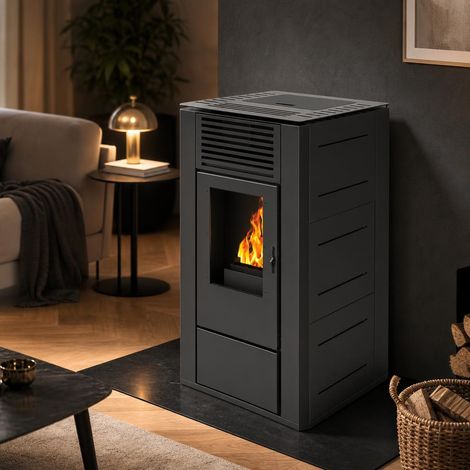 Estufa de pellets canalizable HERMOD 14 kW Muspel de acero con sistema de distribución de calor a múltiples estancias + Wifi (1/5)