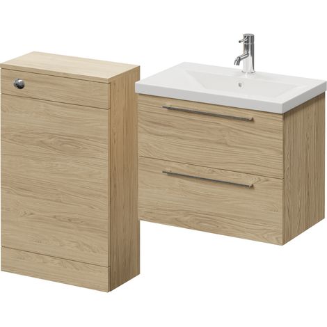 Napoli 390 Light Oak 1100mm Wall Mounted 2 Drawer Vanity Unit and Toilet Suite with Glide Basin - 1100mm - Chrome 320mm HandleWithout Kingston Toilet Pan