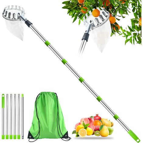 Cueille Fruit Telescopique, Cueillette Cerise, Cueilleur de Fruits Amovible, 2.6m Ramasse Fruit de INOX Outils de Ramassage-portable, Stable et Efficace (1/5)