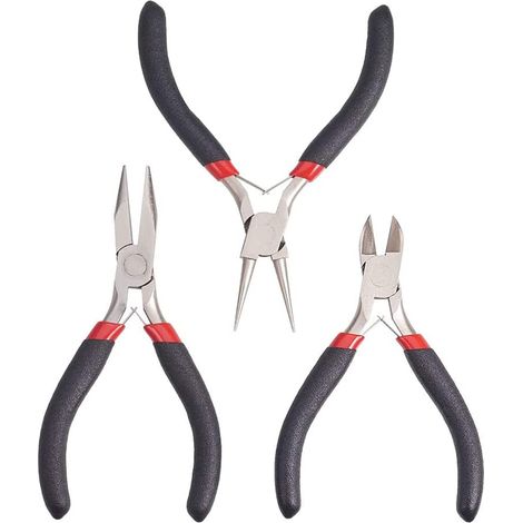 3 Pièces Bijoux Pinces Ensembles, Kit de Pince pour Bijoux, Pince à Bec Rond, Acier au Carbone Outils Pinces, pour Creation de Bijoux (1/5)