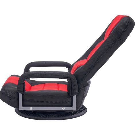 Fauteuil de sol gaming pivotant avec accoudoirs, dossier inclinable 6 positions, soutien lombaire, rotation 360°, pliable pour TV lecture, rouge et noir. (1/5)