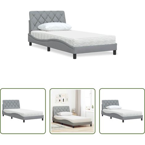 vidaXL Matratze für Schlafzimmer - Bett mit Matratze Hellgrau 100x200 cm Stoff (1/5)