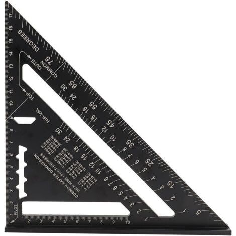 Regla de medición angular de 7 pulgadas para triángulos, color negro, herramienta para medir ángulos de triángulos, regla y escuadra de medición angular de aleación de aluminio (métrica). (1/4)