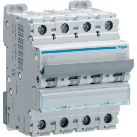 Hager interruttore automatico modulare automatico di comando e protezione 4 poli 6a 6 ka c 4 moduli mca406