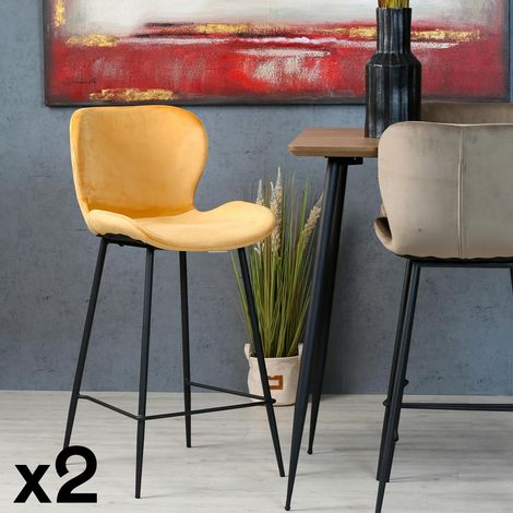 Chaise de bar en velours jaune style moderne (lot de 2) MELBOURNE (1/5)