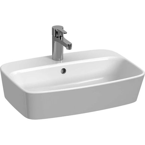 Jika Lyra plus - Aufsatzwaschbecken, 55x40 cm, mit Überlauf, mit Hahnloch, mattweiß H8183827571041 (1/3)