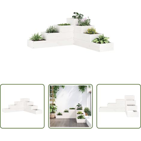 Pot de fleurs - Jardinière 4 niveaux 80,5x79x36 cm blanc bois de pin massif (1/5)