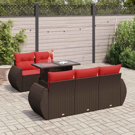 Salon de jardin 6 pièces en résine tressée marron avec coussins et rangement, 63.36kg - PANGIVO (1/5)