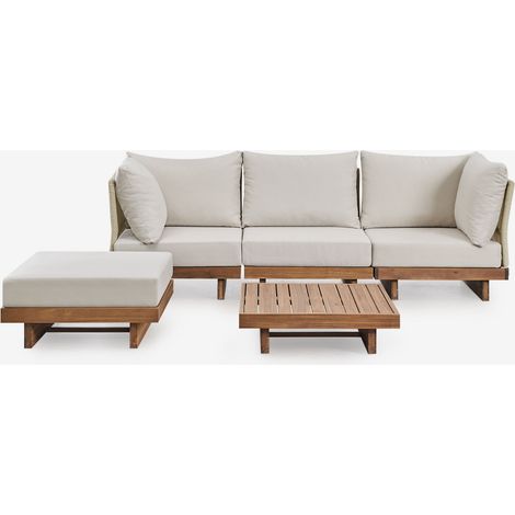 Ensemble de canapé modulaire 3 pièces Dailin avec 2 fauteuils d'angle, table basse et pouf en bois d'acacia SKLUM (1/5)