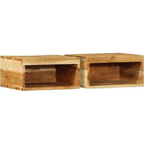 Lot de 2 meubles TV muraux en bois massif d'acacia rangement pratique élégant 40 x 30 x 19 cm en bois d'acacia marron