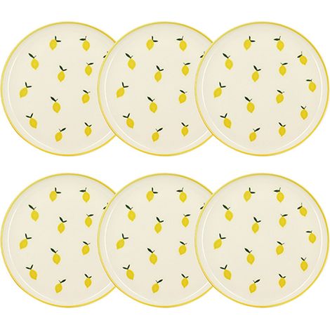 Lot de 6 assiettes plates 26cm en grès, CITRON (1/4)