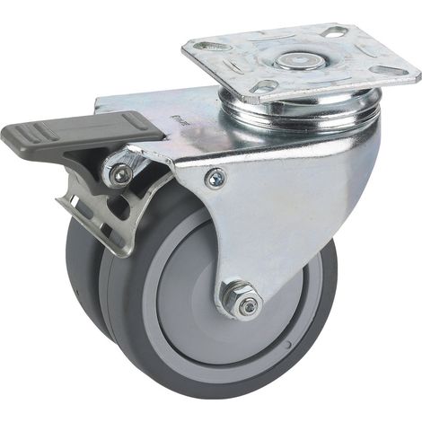 Lenkrolle TPE mit 2 Reifen Rad ø 75 mm Möbelrolle Tragrkaft 80 kg Stahl verzinkt