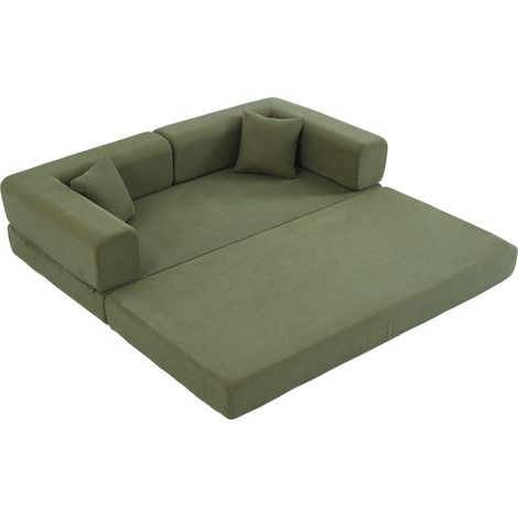 Sofá cama de suelo plegable de pana verde 200 x 100 cm MODENUIT (1/5)
