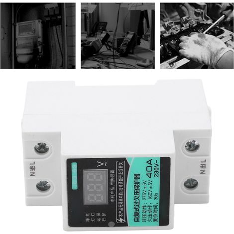 Protecteur de surtension temporisé à réarmement automatique sur rail DIN 230 V avec affichage et voyant lumineux, 40 A (1/5)