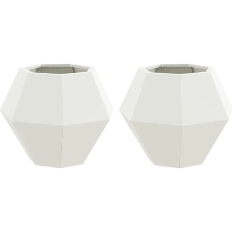 Lot de 2 jardinières rectangulaires pour extérieur 50 x 50 x 40 cm en acier blanc (1/5)