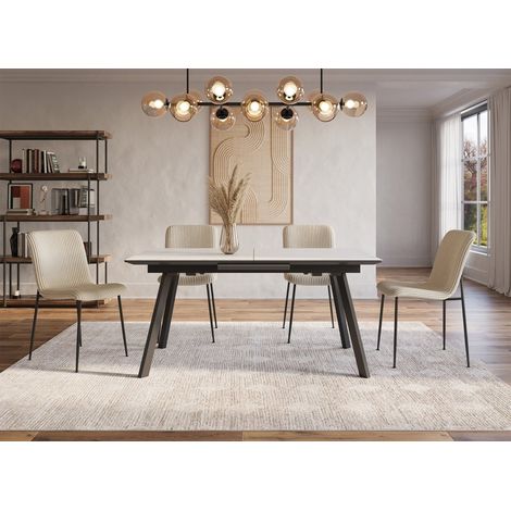 Table à manger rectangulaire extensible en céramique blanche (1/5)