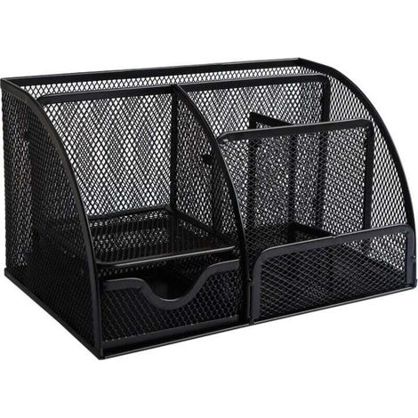 Porte-stylo avec tiroir coulissant - Bureau - Porte-stylo - Porte-stylo en maille noire - Organisateur - Porte-stylo - Métal - Noir (1/4)