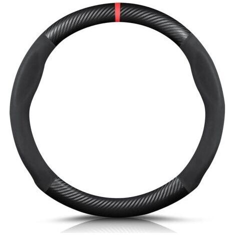 NALOOKAMIC Round Shape Carbon Fibre & Microfibre PU Leather Steering Wheel Cover Non-Slip Car Steering Wheel Cover Breathable Sport Car Steering Wheel Cover for Diameter 38 cm (15 Inches) - Black Red (1/5)