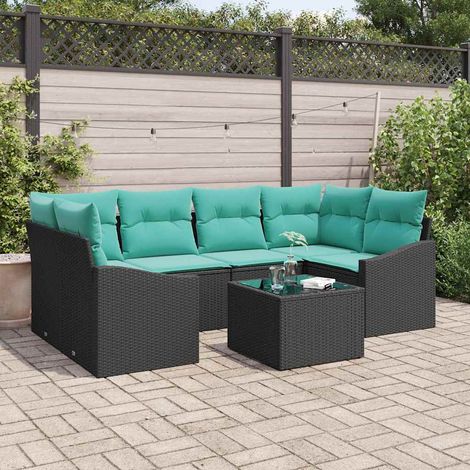 vidaXL Set di divani con cuscino 7 pcs Nero e Turchese polyrattan (1/5)