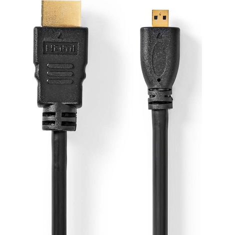 Cable HDMI™ de alta velocidad con Ethernet  Conector HDMI™  Microconector HDMI™  4K@30Hz  10,2 Gbps  1,50 metros  Redondo  PVC  Negro  Etiqueta