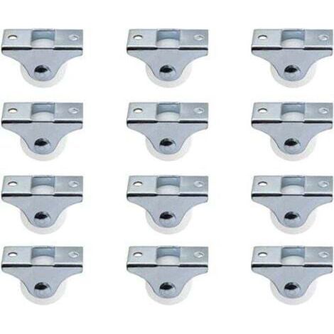 Roulettes rigides non pivotantes pour meubles – Lot de 12 roues en plastique dur Ø2,5 cm avec plaque métallique supérieure, couleur argent (1/5)