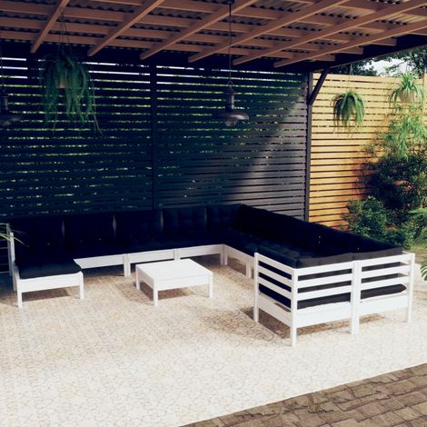 12-tlg. Garten-Lounge-Set mit Kissen Weiß Kiefernholz vidaXL (1/5)