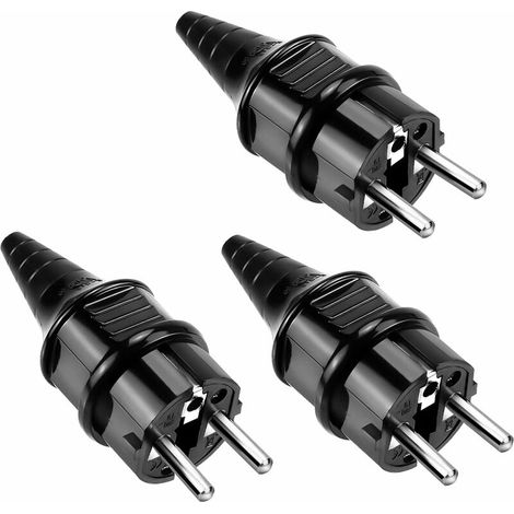 3Pcs Prise Electrique Male Fiches de Contact de Protection fiches en Caoutchouc Anti Courbures Modèle E012 Classe de Protection 250 V (16 A, 50Hz) pour câble 6-16 mm(Noir) (1/5)