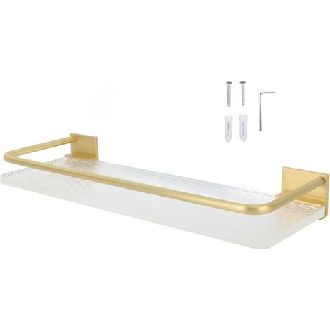 [Étagère Murale Salle de Bain] Support-Séchoir à serviettes en Aluminium et Acrylique sans Perçage, 30cm, Multifonction, Or (1/5)