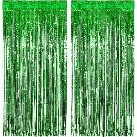2 Pièces Rideau, Paillette, Métallique, Aluminium, Vert, Décoration Anniversaire, Mariage, Noël