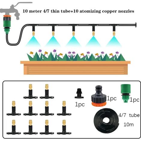 (10m) Système d'irrigation automatique pour jardin avec brumisateurs réglables. (1/5)