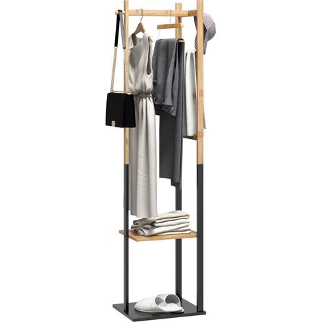 Appendiabiti da Terra 2 Ganci e 2 Ripiani 46x28,5x153,5 cm Legno e Nero (1/5)