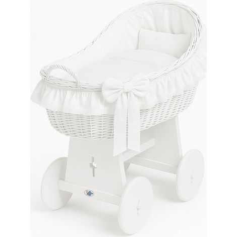 Cesta portaoggetti in vimini Carina con tettoia in vimini, bianca + biancheria da letto bianca (1/5)