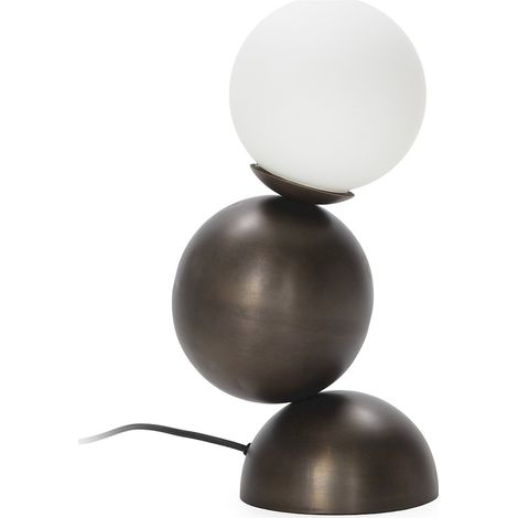 Lampe de table globe en verre et métal - Bronze vieilli et blanc (1/5)
