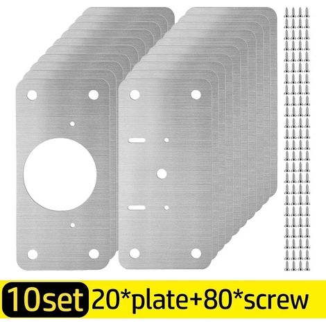 (B- 10 jeux) Kit de réparation de charnières de porte en acier inoxydable avec plaque de montage et trou pour meubles de cuisine. (1/5)