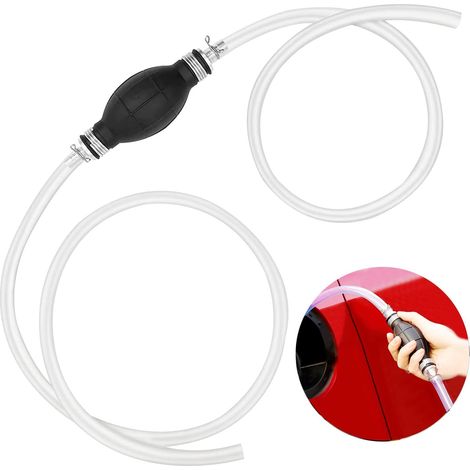 Syphon Pump, 2M Fuel Transfer Pump Hand Water Pump with 8mm Durable PVC Siphon Hose for Gasoline/Fuel/Liquid/Water Transfer (White hose) (1/5)