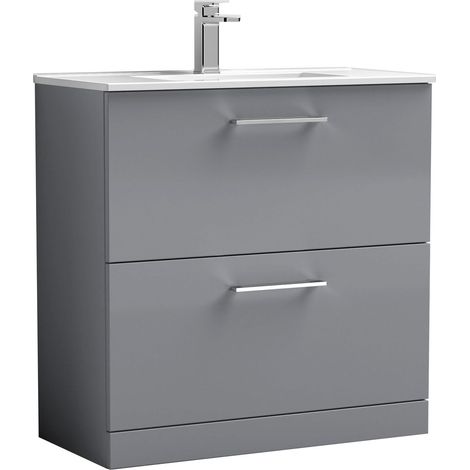 Balterley  Modern Bathroom 2 Soft Close Drawer & Minimalist Floor Standing Vanity Unit Basin, Satin Grey, 435mm