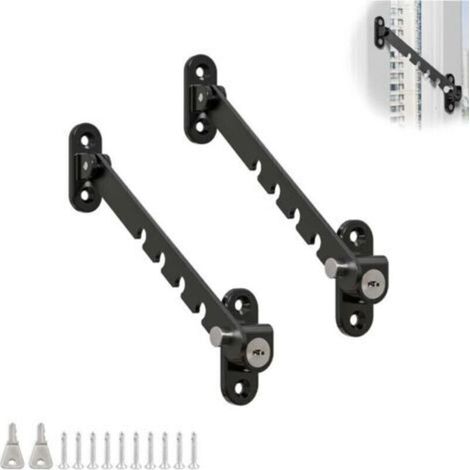 Limiteur de Fenêtre, 2 Pièces Verrouillable Entrebailleur Fenetre, Bloque Fenetre Ouverte en Acier Inoxydable, Réglable à Plusieurs Niveaux, pour la Plupart des Fenêtres (1/4)