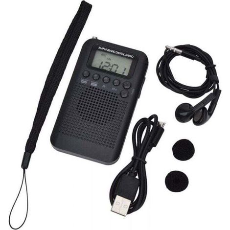 Radio portátil de bolsillo con altavoz FM/AM, pantalla digital, DSP estéreo, despertador y receptor de temporizador para uso doméstico, al aire libre, para caminar y como auricular personal --Crezuo