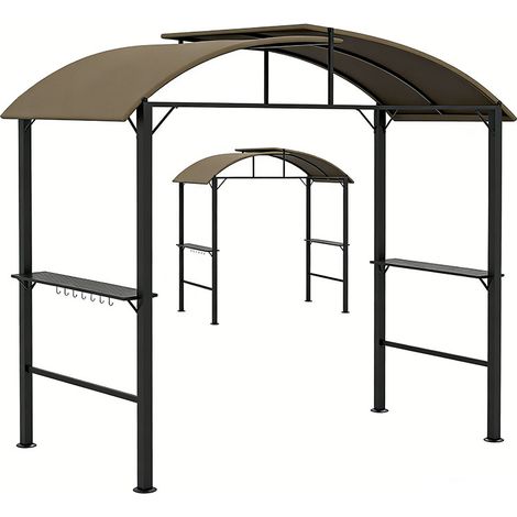 2er-Set  BBQ Grillpavillon 1,1 x 2,3m wetterfest mit Polyesterdach und Seitenablagen für Grills bis 100 cm Stahl Khaki