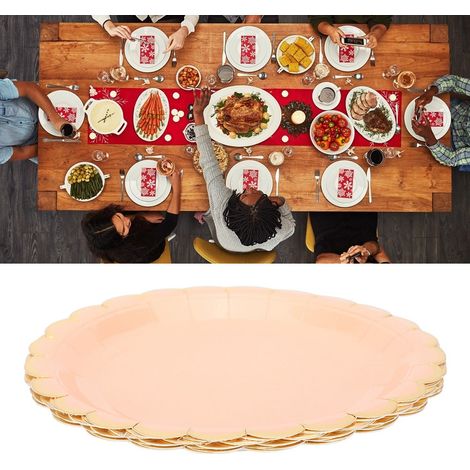 Lot de 8 assiettes rondes jetables en papier rose de 18 cm (7 pouces) pour anniversaire, mariage ou toute autre fête. (1/5)