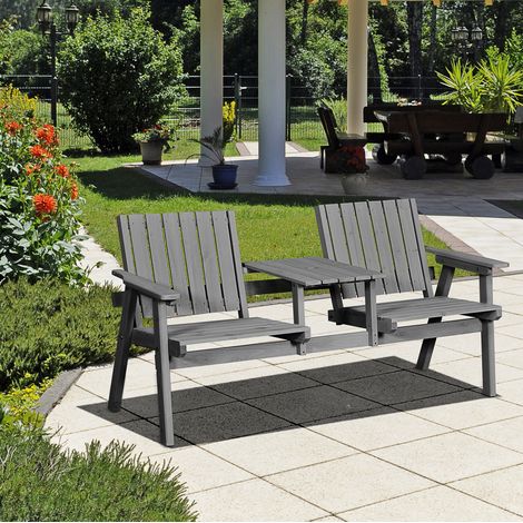 Asiento doble jardín con mesa y orificio gris OKMYHOME (1/3)