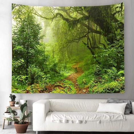 Tapisserie Forêt Verte Nature Paysage - WOVTE Tenture Murale Tapisserie Tissu Décoratif -230x150cm (1/2)