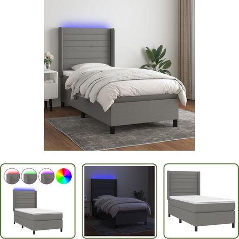 Sommier tapissier - Sommier à lattes de lit matelas LED Gris foncé 100x200 cm Tissu (1/5)